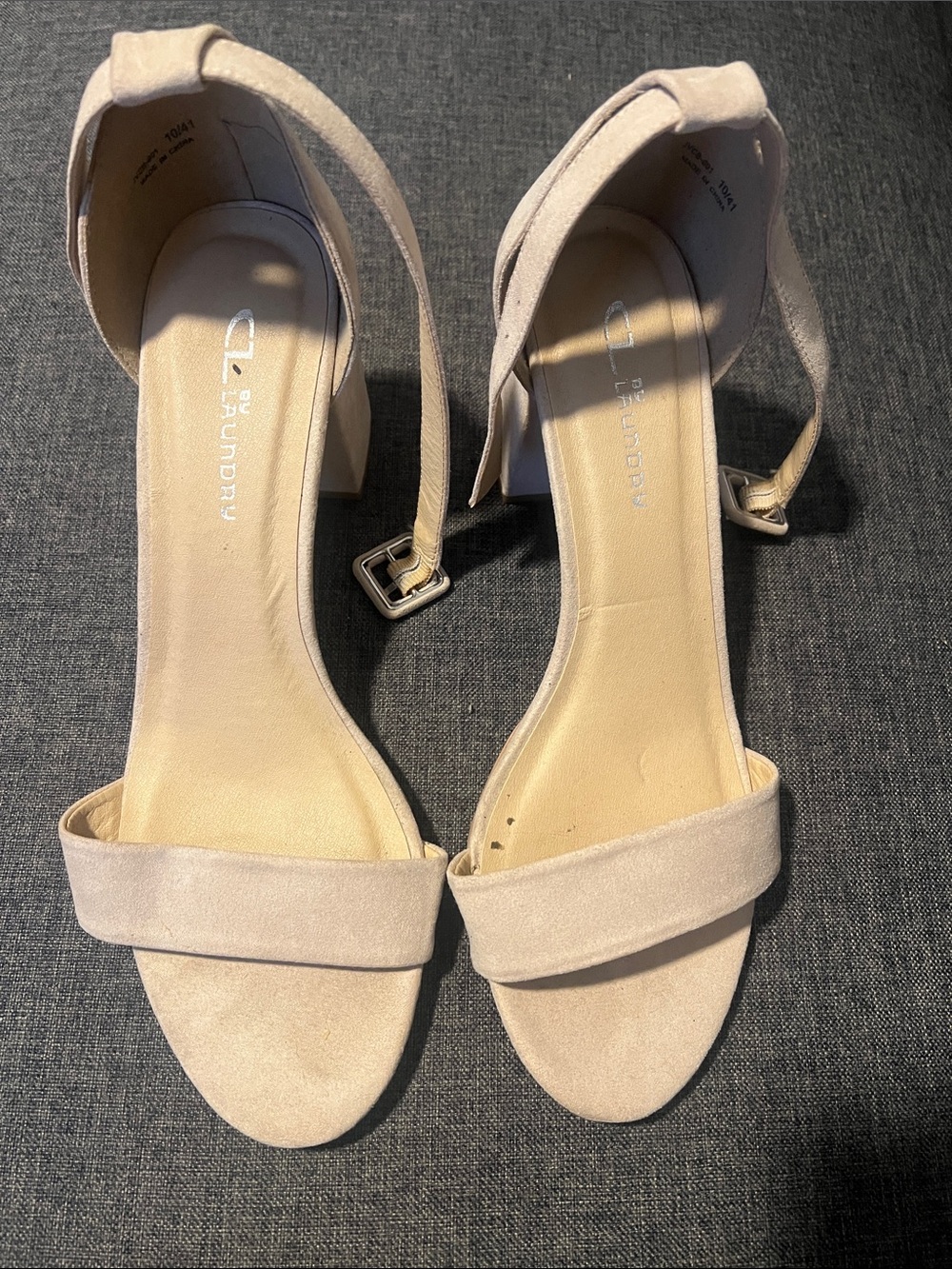 Chinese Laundry Blush Beige Ankle-Strap Block Heels